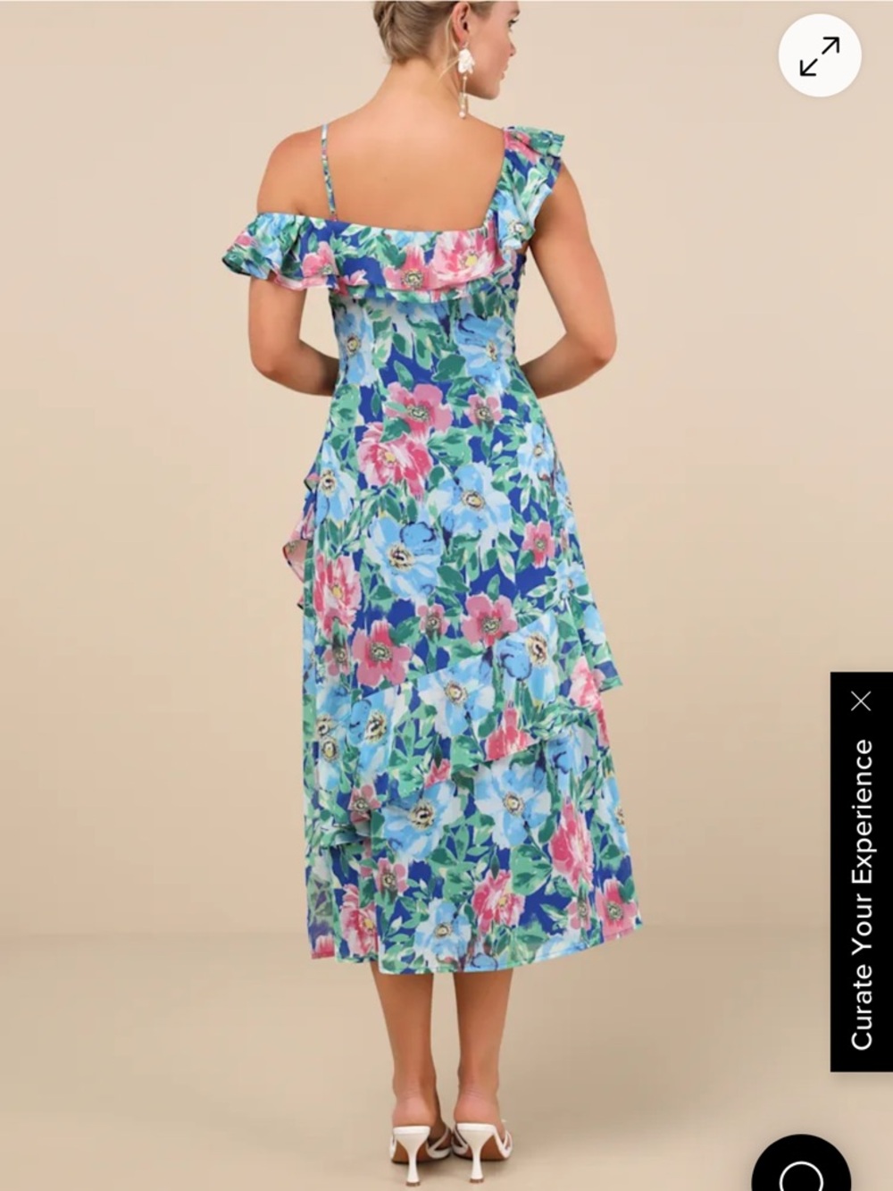 Lulu's Blue and Pink Floral Ruffle Midi Dress - Picture 2 of 5